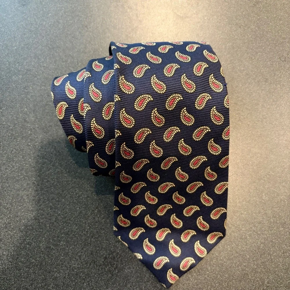 Vintage Polo Ralph Lauren Silk Tie Mens Navy Blue Red Paisley Classic Business
